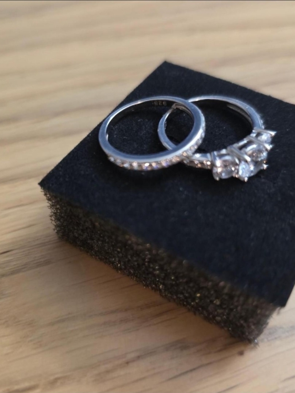 Sterling 927 Silver White Cubic Zirconia Bridal Ring Set